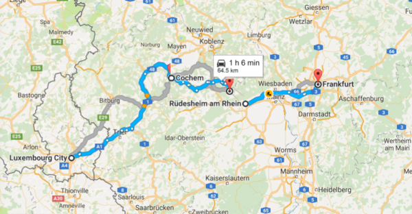Luxemburgo - Cochem - Bacharach e Rudesheim - Frankfurt (Google Maps)